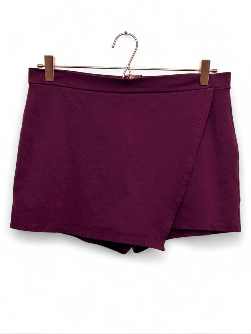 Burgundy Wrap Skort High Waist Mini Gold Zip Asymmetrical Y2K Preppy